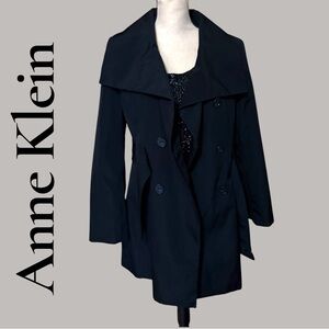 Anne Klein Classic Double-Breasted Black Trench Coat. Medium. Washable. Like new